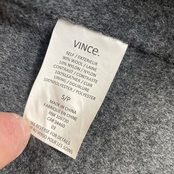 Vince Wool Coat w/ Leather Sleeves, Size Small - Picture 6 of 9